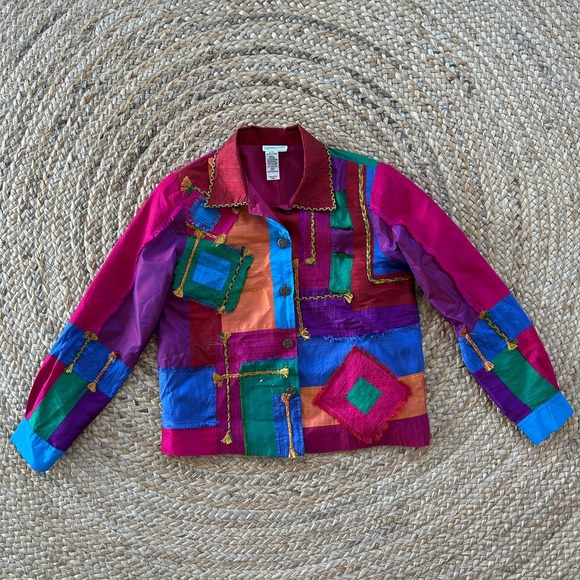 Coldwater Creek Tops - Coldwater Creek Vintage Shirt Women S Silk Blend Multi-Color Print 1980's Boxy